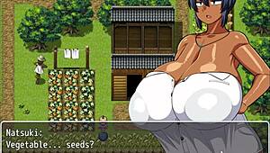 Tanned girl Natsuki enjoys naked bath in hentai game