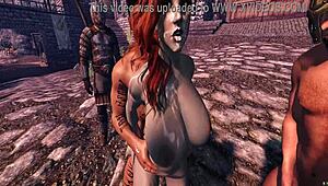 Irileth Encourages The Guards For Gangbang Facial In Skyrim!