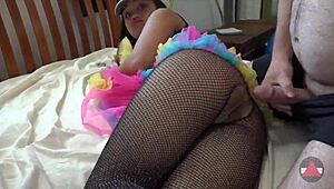 Spanking her naughty ass leads to a massive cumshot on fishnets