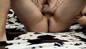 milf sexwife in stockings rides anal with her fans