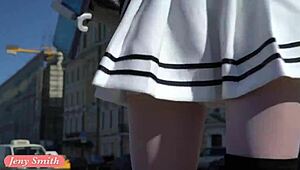 jeny smith spins in miniskirt, flashing in public for fun