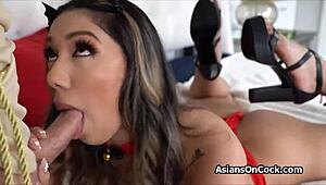 i watch this sexy asain devil giv blowjob and ride the cock on halloween