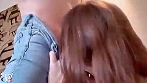 french amateur in satin lingerie gives deepthroat blowjob