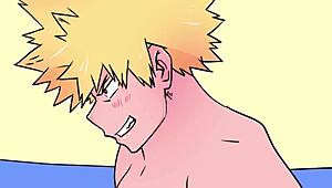 Bakugo ordonne à Deku de supplier pendant qu'il le baise à cru dans une scène anime chaude