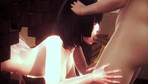 Naruto hentai threesome with hinata blowjob and wall fucking