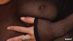 olga in fishnets gives rough blowjob