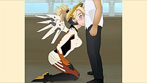 overwatch mercy gets super deepthroat in hentai porn?