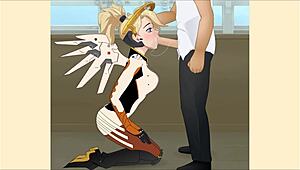 overwatch mercy gets super deepthroat in hentai porn?