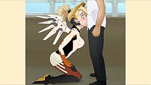 overwatch mercy gets super deepthroat in hentai porn?