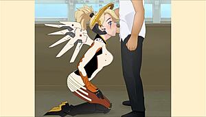 overwatch mercy gets super deepthroat in hentai porn?