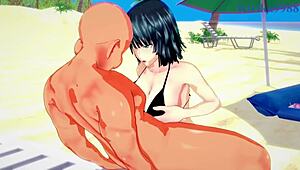 Tatsumaki and Fubuki having intense sex with the old man in One Punch Man hentai.