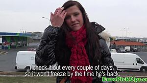 Euro girl next door strips for cash outdoors! 💦