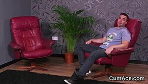 foxy peach gets cumshot on her face eating all the charge. it's bizarre and intense