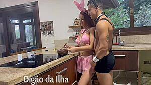 eating a tasty bunny in the kitchen