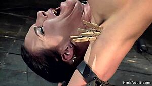 busty brunette gets anal fisted in rough lezdom