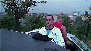 Cum On Her Face Through Car Window In Wild Public Orgy