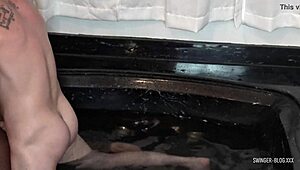 ebony beauty gets pussy drilled in swingers threesome, so intense yet homemade.