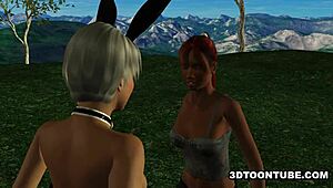 hey, watch these two bi 3d babes lick and share cock