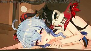 Heyy, check this hot hentai with Ganyu and Hanabi in steamy doggystyle! 🔥