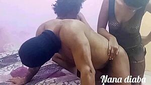 The black pornstar Myllena Rios convinced her husband to take it in the ass from her fat friend with a big cock.