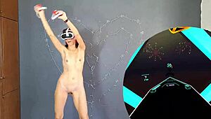 Bold naked brunette with small tits dances sexily in VR training session