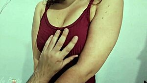 pov view of bubble butt teen in red dress and stockings getting hardcore doggystyle.