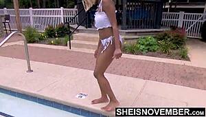 im out at the pool then get undressed watch my freaky ass get naked hot ebony msnovember pulls down panties and jiggles bubble butt cheeks
