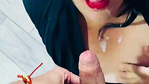 Curvy Brunette Sucks Big Dick with Buttplug