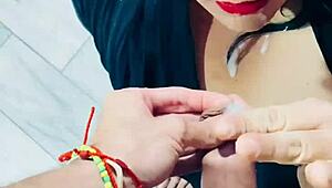 Curvy Brunette Sucks Big Dick with Buttplug