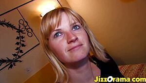 jizzorama's intriguing anal casting: cute short-haired teen gets assfucked to jizz.