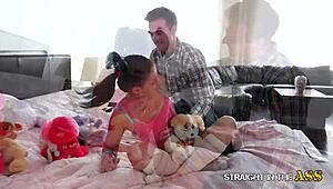 petite teen experiences her first time with an older guy in a casual setting