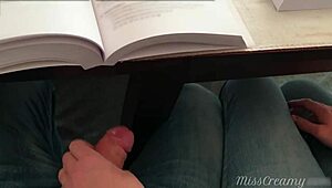 teacher misscreamy jerks student cock in classroom during class