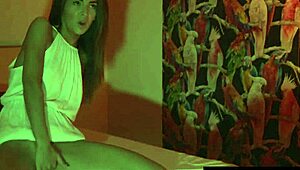 hot brunette fingers herself to orgasm while her girlfriend watches close up