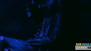 extreme german leather guys in a rough 3-way blowjob session, bareback and all