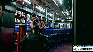 extreme german leather guys in a rough 3-way blowjob session, bareback and all