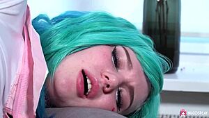 leyla lure rides dildo hard in cosplay.