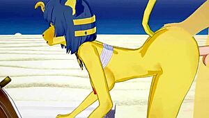ankha from animal crossing banged hard on sunny beach