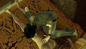 In the goth elf's POV world, she gives handjob and blowjob in 3D.