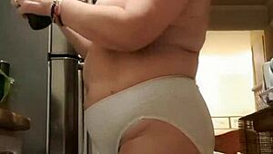 my wife in kitchen wearin big panties for first time... um, so sexy
