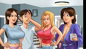 I can’t believe my pervert neighbor watches me and my slutty friend flaunt big boobs in cheerleader uniforms.