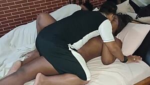 Oh No! Teen Ebony Almost Caught Sucking Neighbor's Big Cock By Husband!
