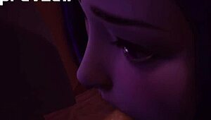 Raven slurps huge dick in 3D uncensored hentai! 😲