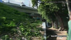 Ever tried banging a blue-eyed sporty chick for cash outdoors?