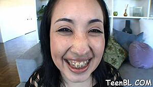 Gorgeous Teen Rubs Pussy Before Wild Deepthroat Action