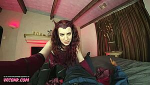 Jessica Ryan in cosplay as Scarlet Witch seduces Dr. Strange in VR parody