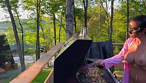 step-mom gets fucked while cooking outside