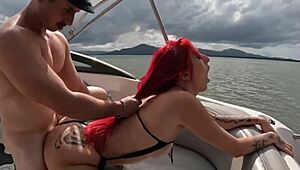 Boat ride turns wild with hot redhead in Jurerê