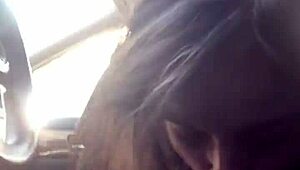 Lesbian best friend delivers sloppy road head in wild car action.