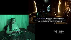 Playing through Deadspace naked, showcasing big natural tits and long hair in part 8