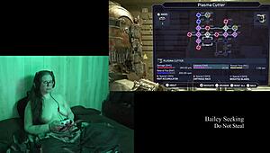 Playing through Deadspace naked, showcasing big natural tits and long hair in part 8